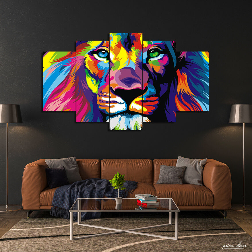 Colorful Lion Art (5 Panel) Abstract Wall Art - Prime Décor