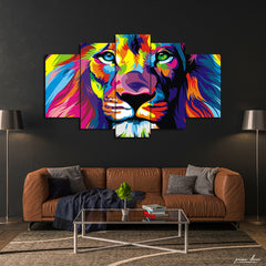 Colorful Lion Art (5 Panel) Abstract Wall Art - Prime Décor