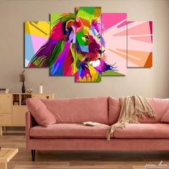 Colorful Lion Art (5 Panel) Wall Art - Prime Décor