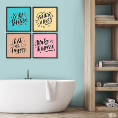 Colorful Positive Vibes Quotes (4 Panel) Motivational Wall Art - Prime Décor