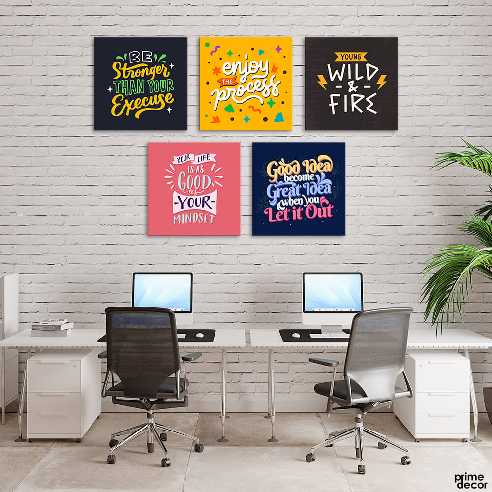 Colorful Typography Motivational Quotes (5 Panel) Office Wall Art - Prime Décor