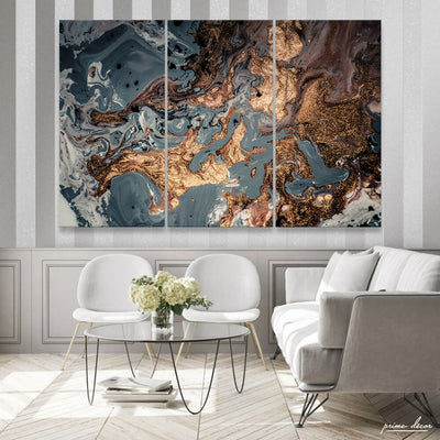 Copper & Ocean Blue (3 Panel) Abstract Wall Art - Prime Décor