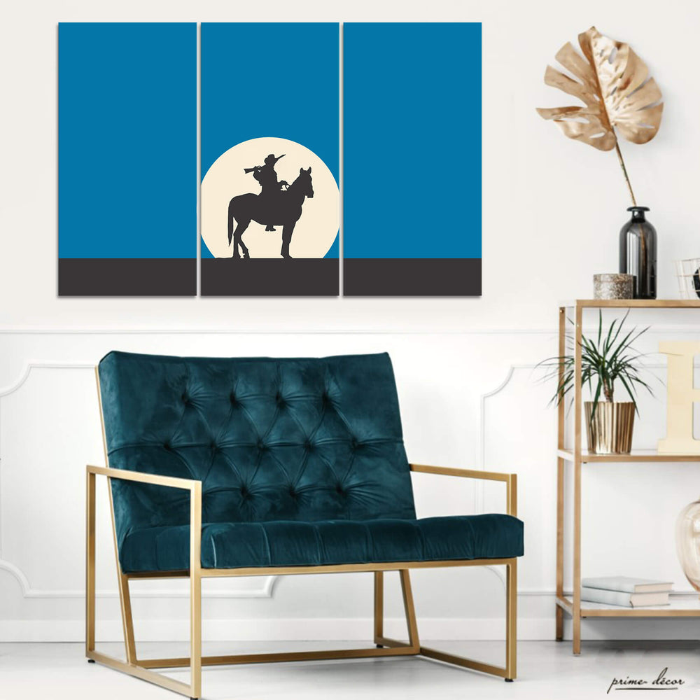 Cowboy Horse Silhouette (3 Panel) Wall Art - Prime Décor