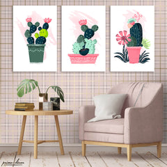 Cute Cactus Plant Potted (3 Panel) Nordic Wall Art - Prime Décor
