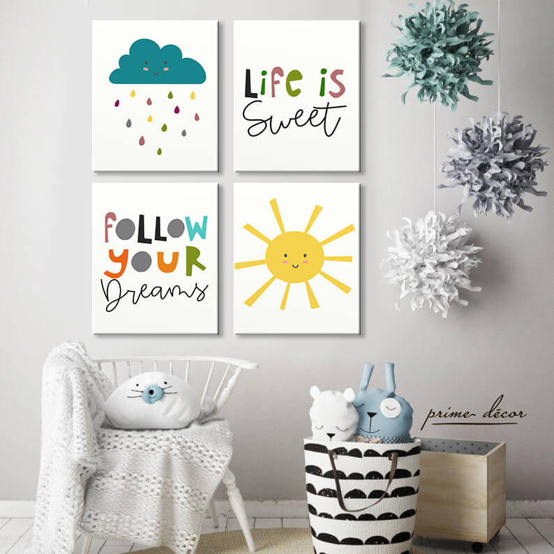 Cute Cloud Sun Quote (Set of 4) Nursery Poster Art - Prime Décor