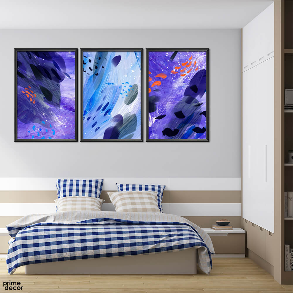 Dark Blue Abstract Ocean Painting (3 Panel) Abstract Wall Art - Prime Décor
