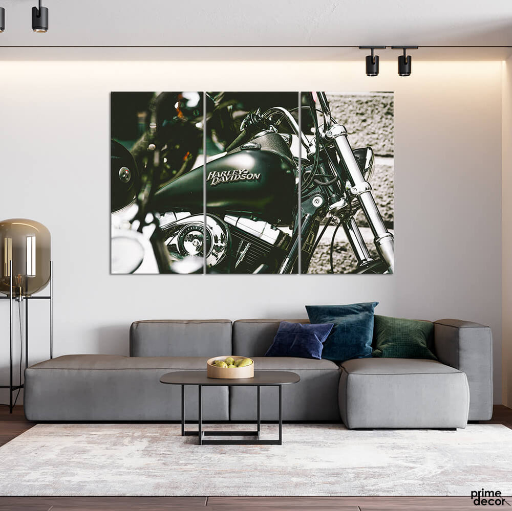 Dark Green Harley Davidson (3 Panel) Cars/Bikes Wall Art - Prime Décor