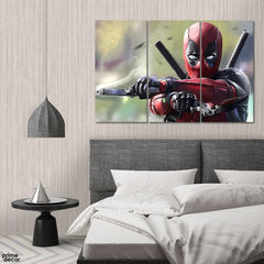 Deadpool Firing Fan Art (3 Panel) Comics Wall Art - Prime Décor