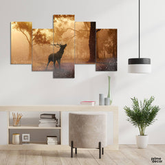 Deer In Snowy Forest (5 Panel) Animal Wall Art On Sale - Prime Décor