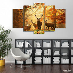 Deer in the Autumn Woods (5 Panel) Nature Wall Art - Prime Décor