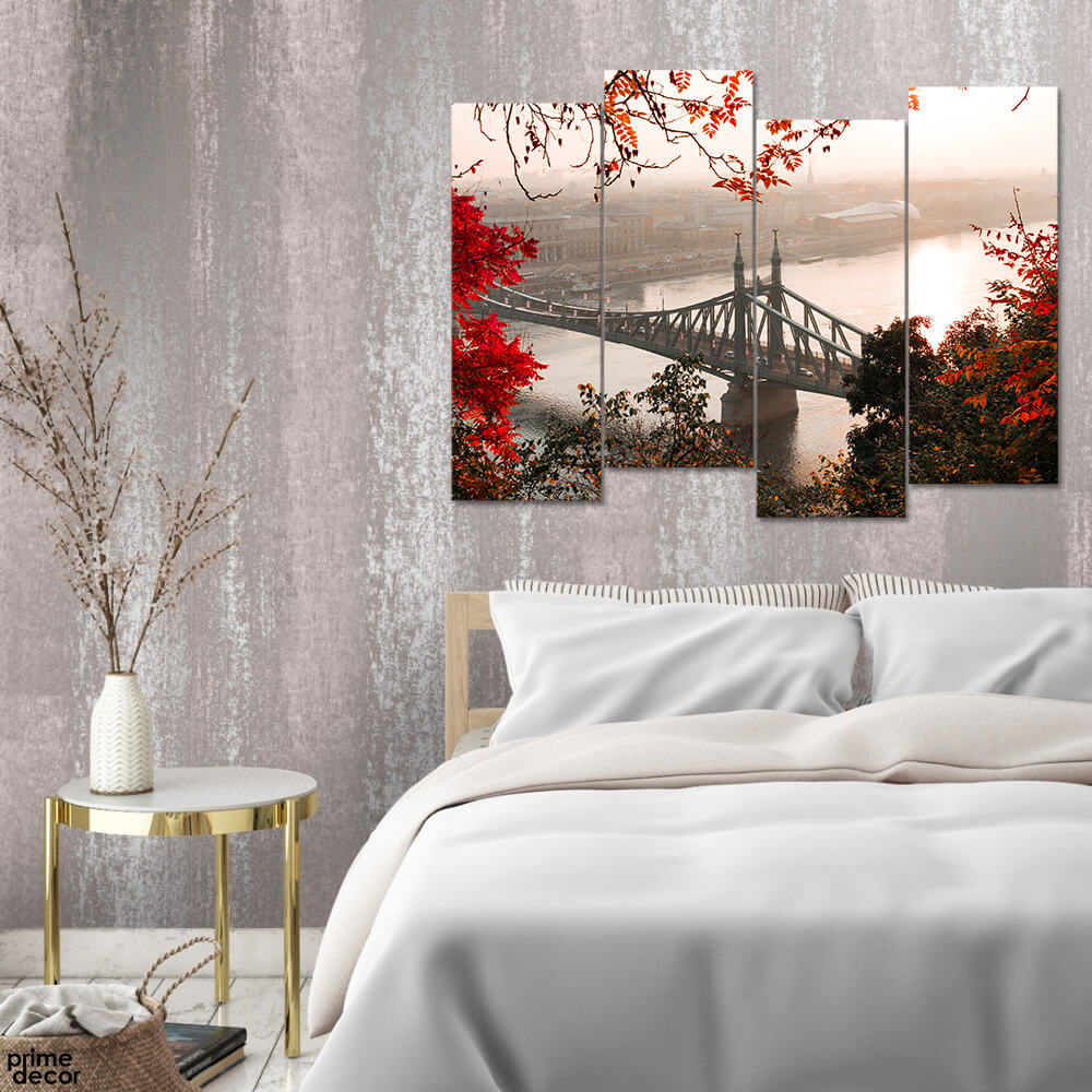 Elisabeth Bridge Budapest In Autumn Colors (4 Panel) Nature Wall Art On Sale - Prime Décor