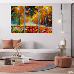 Flowery Pathway with Street Lights (3 Panel) Digital Wall Art - Prime Décor