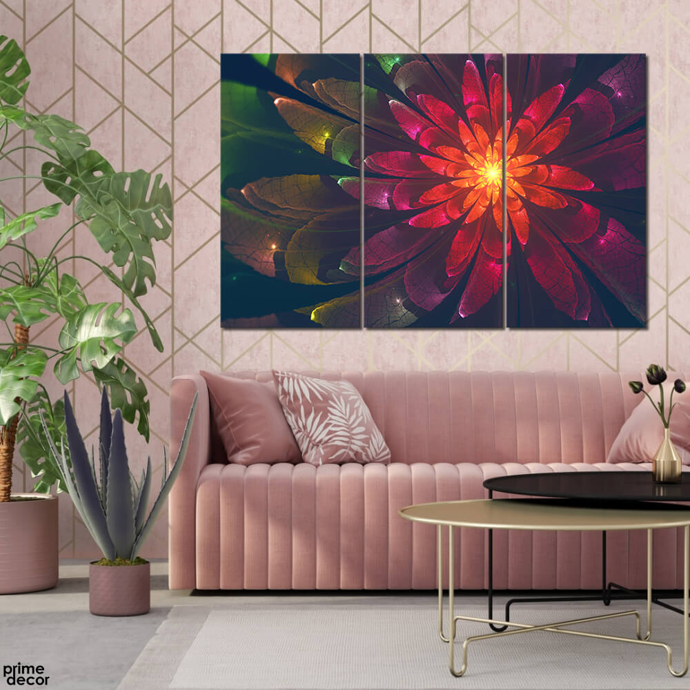Fractal Flower Macro Design (3 Panel) Floral Wall Art - Prime Décor