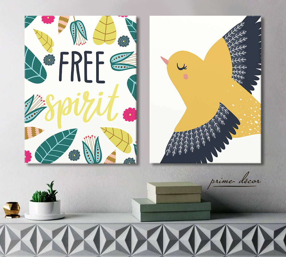 Free Spirit Bird (Set of 2) Nursery Poster Art - Prime Décor