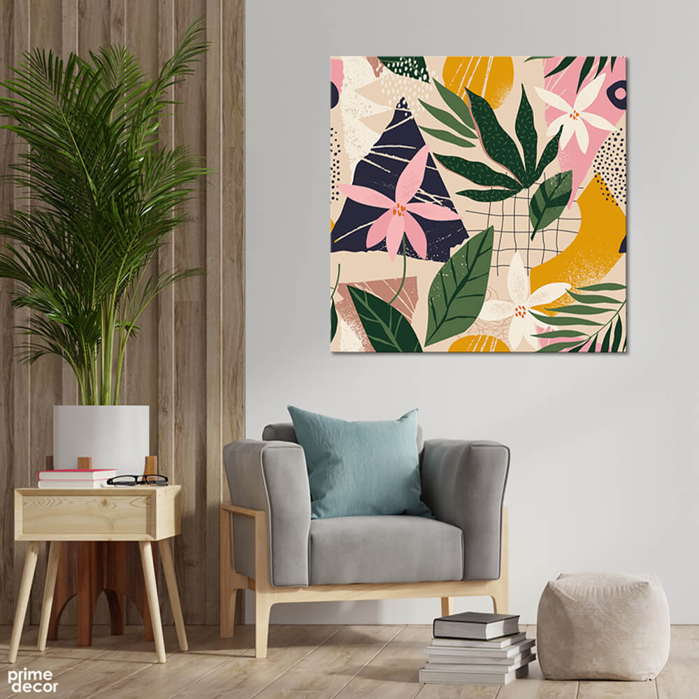Geometric Floral Leaves Style (Single Panel) Square Wall Art - Prime Décor