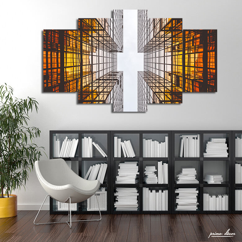 Glass Buildings (5 Panel) Architecture Wall Art - Prime Décor