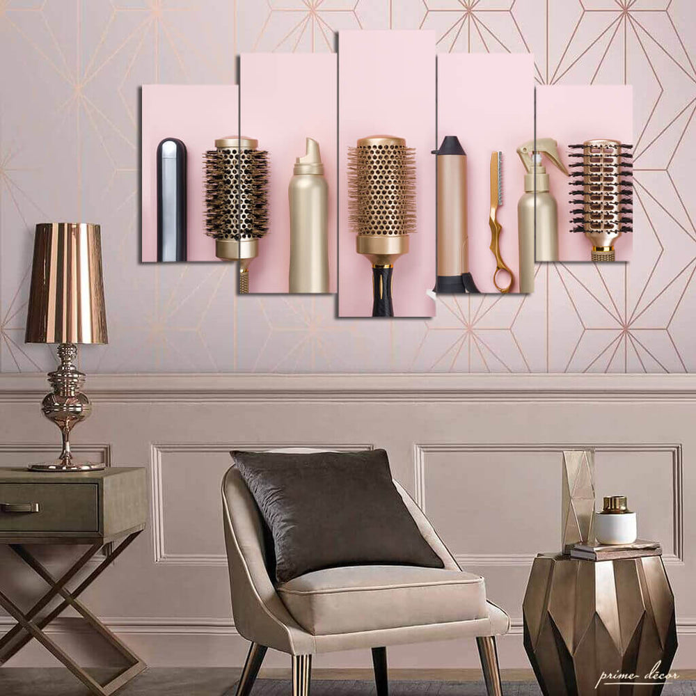 Gold & Pink Makeover Kit (5 Panel) Fashion Wall Art - Prime Décor