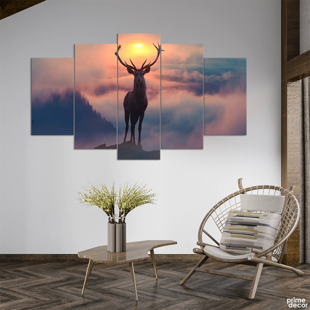 Gorgeous Elk Standing on Mountain (5 Panel) Animal Wall Art - Prime Décor