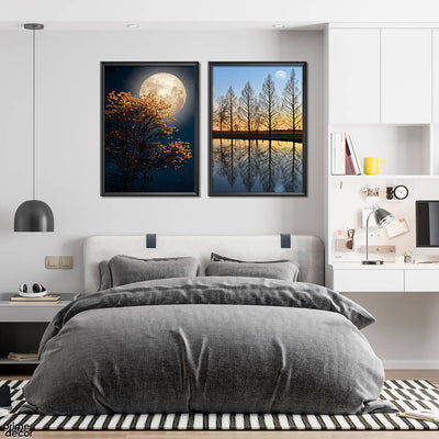 Gorgeous Full Moon in Countryside Trees (2 Panel) Nature Wall Art - Prime Décor
