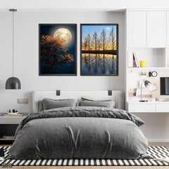 Gorgeous Full Moon in Countryside Trees (2 Panel) Nature Wall Art - Prime Décor