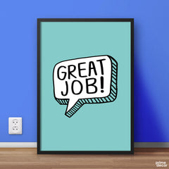 Great Job Blue Typography | Office Poster Wall Art - Prime Décor