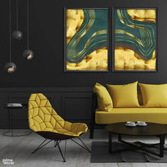 Green Abstract With Golden Foil Swirls (2 Panel) Nordic Wall Art - Prime Décor