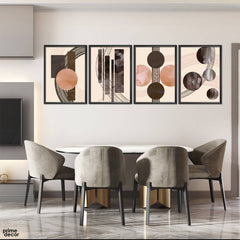 Grey & Beige Shapes (4 Panel) Abstract Wall Art - Prime Décor