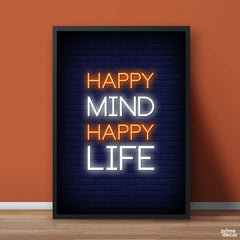 Happy Mind Happy Life Neon Design | Motivational Poster Wall Art - Prime Décor