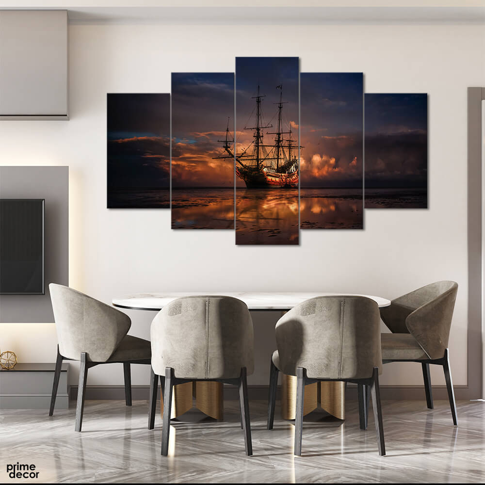 Historical Ship in the Sunset (5 Panel) Landscape Wall Art On Sale - Prime Décor