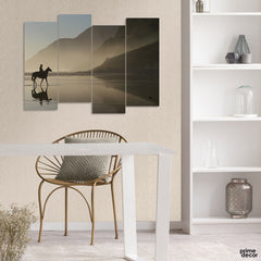 Horse Ridding on Beach (4 Panel) Landscape Wall Art - Prime Décor