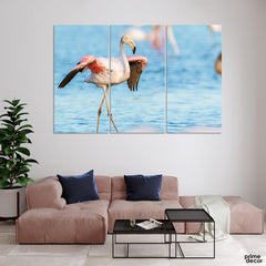 Huge Flamingo on Seashore (3 Panel) Animal Wall Art - Prime Décor