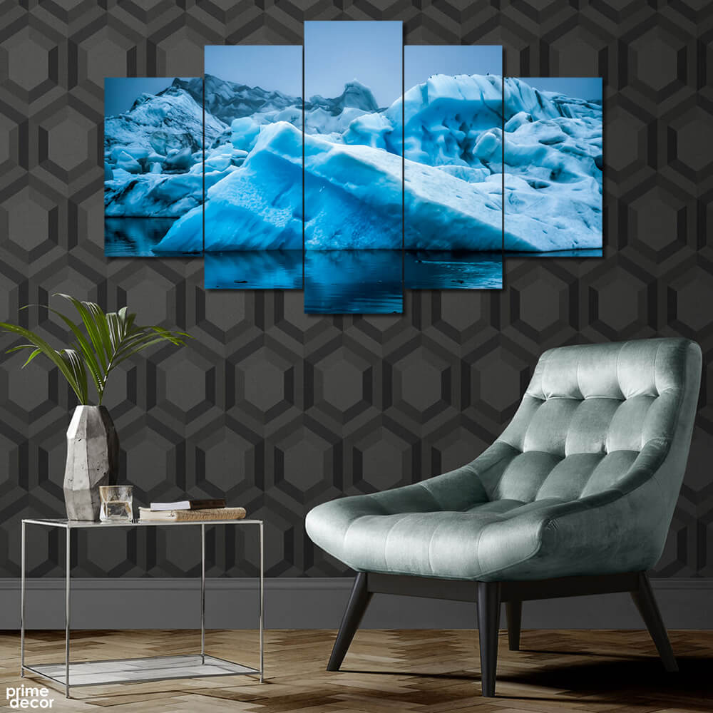 Icebergs Of Lagoon Island (5 Panel) Landscape Wall Art - Prime Décor