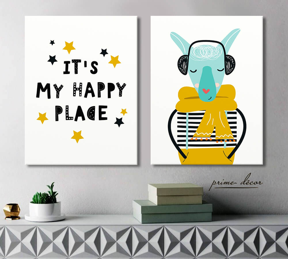 “It's My Happy Place” (Set of 2) Nursery Poster Art - Prime Décor