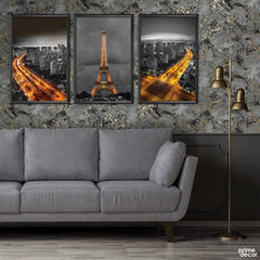 Jane Black & White Paris Night Scenery (3 Panel) Nordic Wall Art - Prime Décor