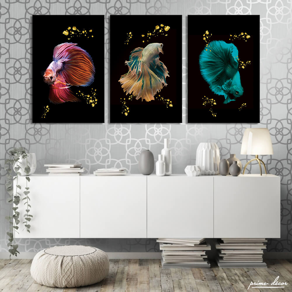 Jane European Fish Crystal(3 Panel) Nordic Wall Art On Sale - Prime Décor