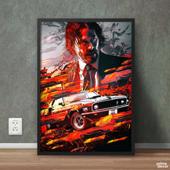 John Wick with Ford Mustang | Movie Poster Wall Art On Sale - Prime Décor