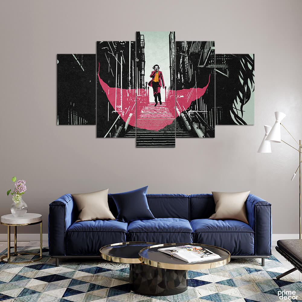 Joker on the Stairs Smoking (5 Panel) Floral Wall Art - Prime Décor
