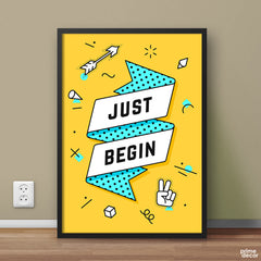 Just Begin Yellow Doodling Design | Motivational Poster Wall Art - Prime Décor