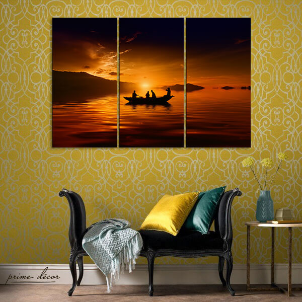 Lake At Sunset (3 Panel) Nature Wall Art - Prime Décor