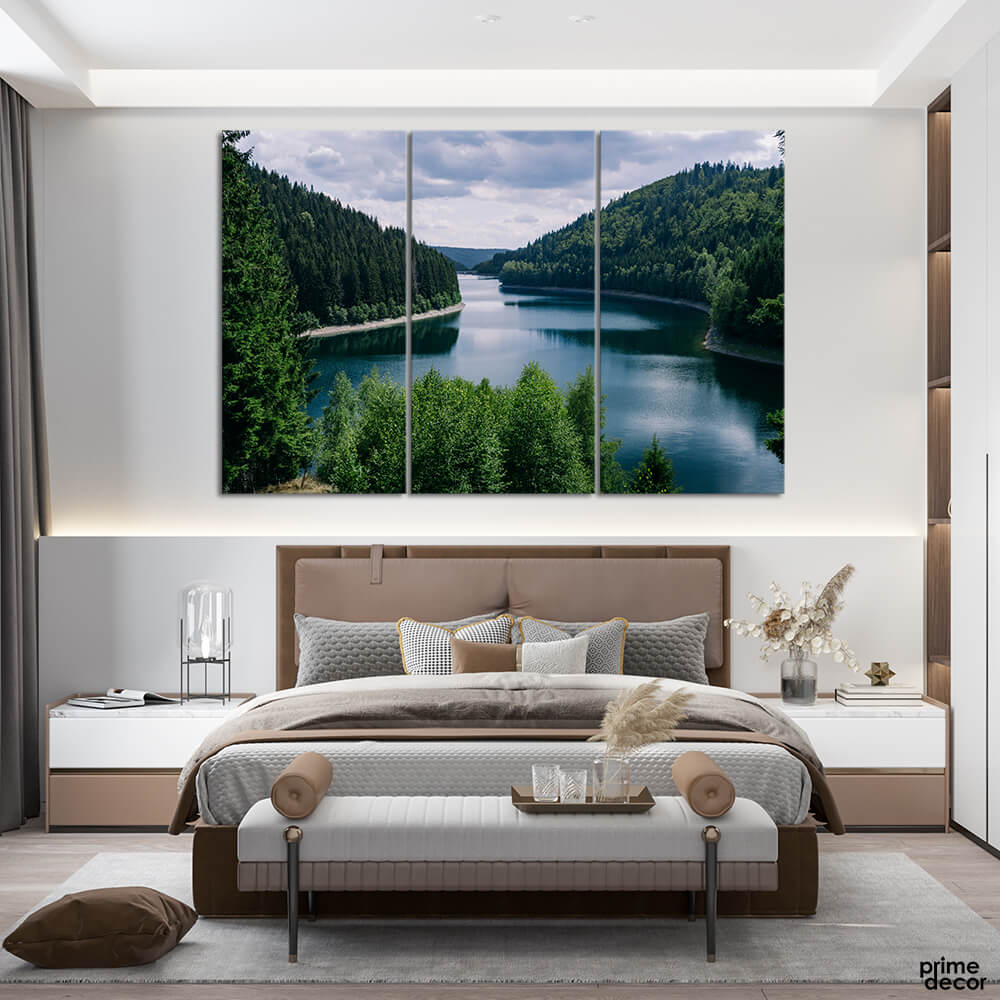 Lake Surrounded By Forests (3 Panel) Nature Wall Art - Prime Décor