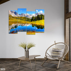 Lake with Pasture Land and Mountains (4 Panel) Landscape Wall Art - Prime Décor