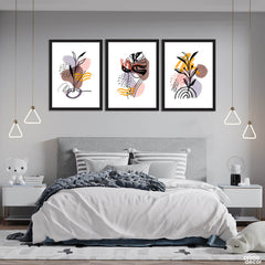 Leaves & Petal Line Art (3 Panel) Digital Wall Art - Prime Décor