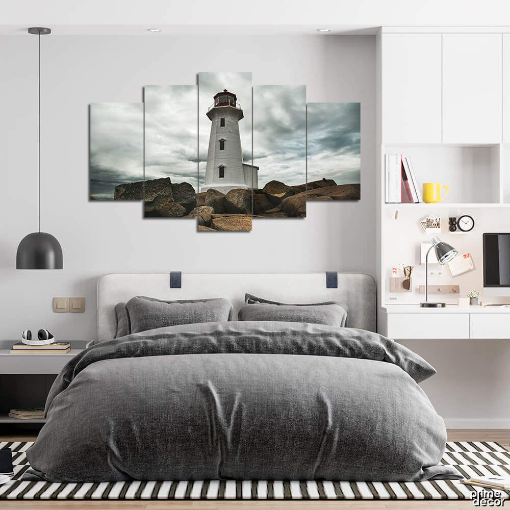 Lighthouse Under The Clouds (5 Panel) Landscape Wall Art - Prime Décor
