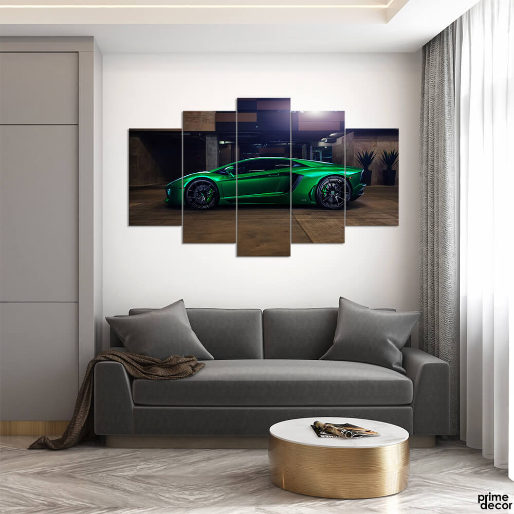 Luxury Green Lamborghini (5 Panel) Cars Wall Art - Prime Décor