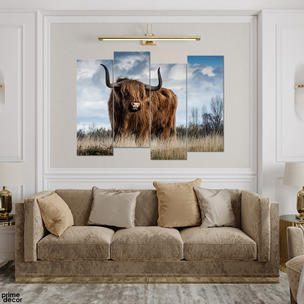 Majestic Bull in Meadow (4 Panel) Animal Wall Art - Prime Décor