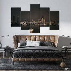 Marine Architecture Night Skyline (5 Panel) Landscape Wall Art - Prime Décor