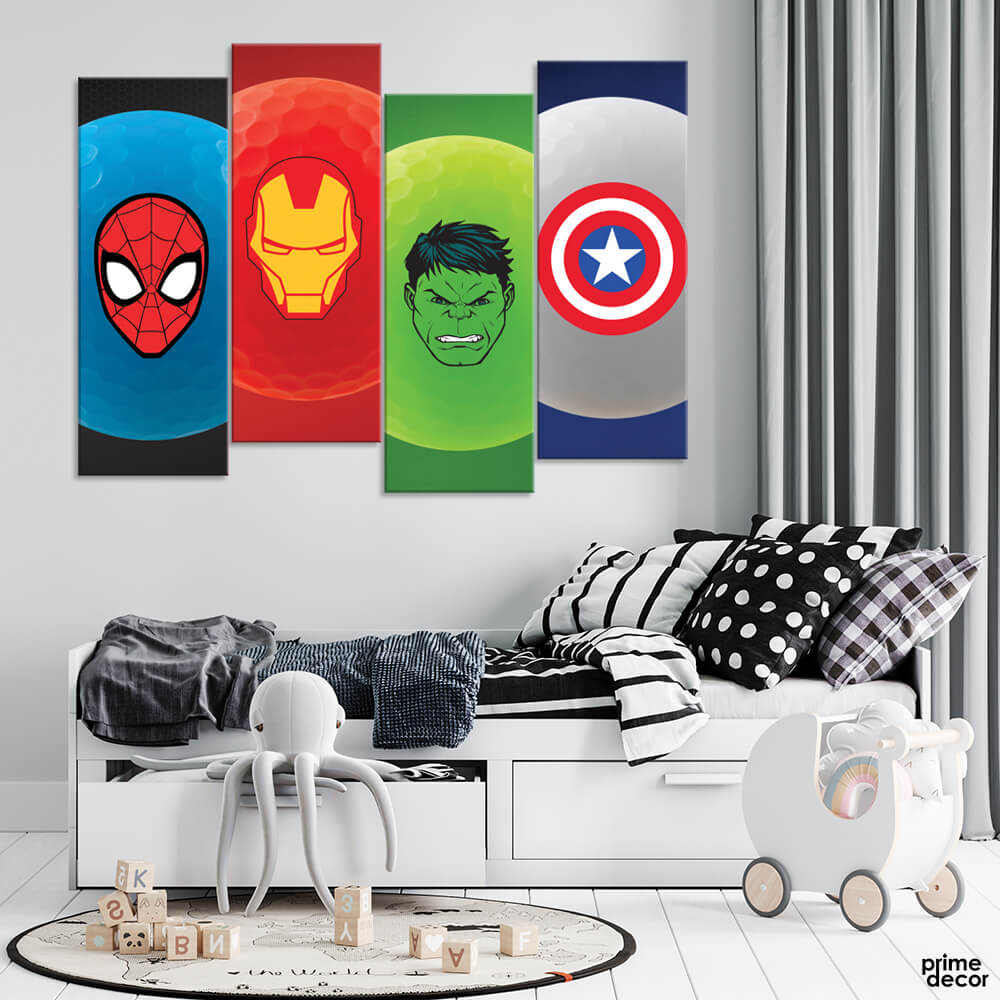 Marvel Avengers Logo Golf Ball Design (4 Panel) Comics Wall Art - Prime Décor