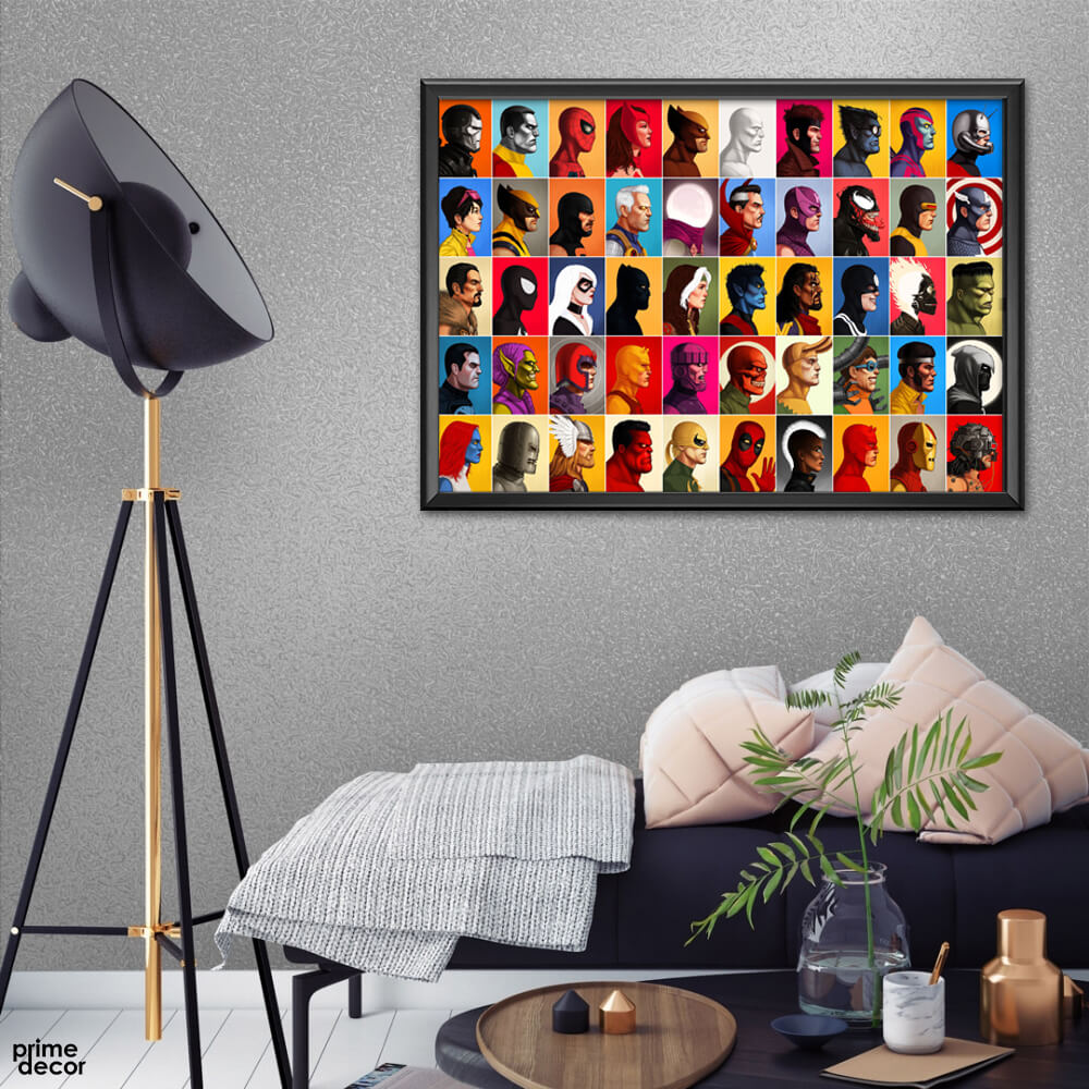 Marvel Comics Collage Superheroes Head Shot | Comics Poster Wall Art - Prime Décor