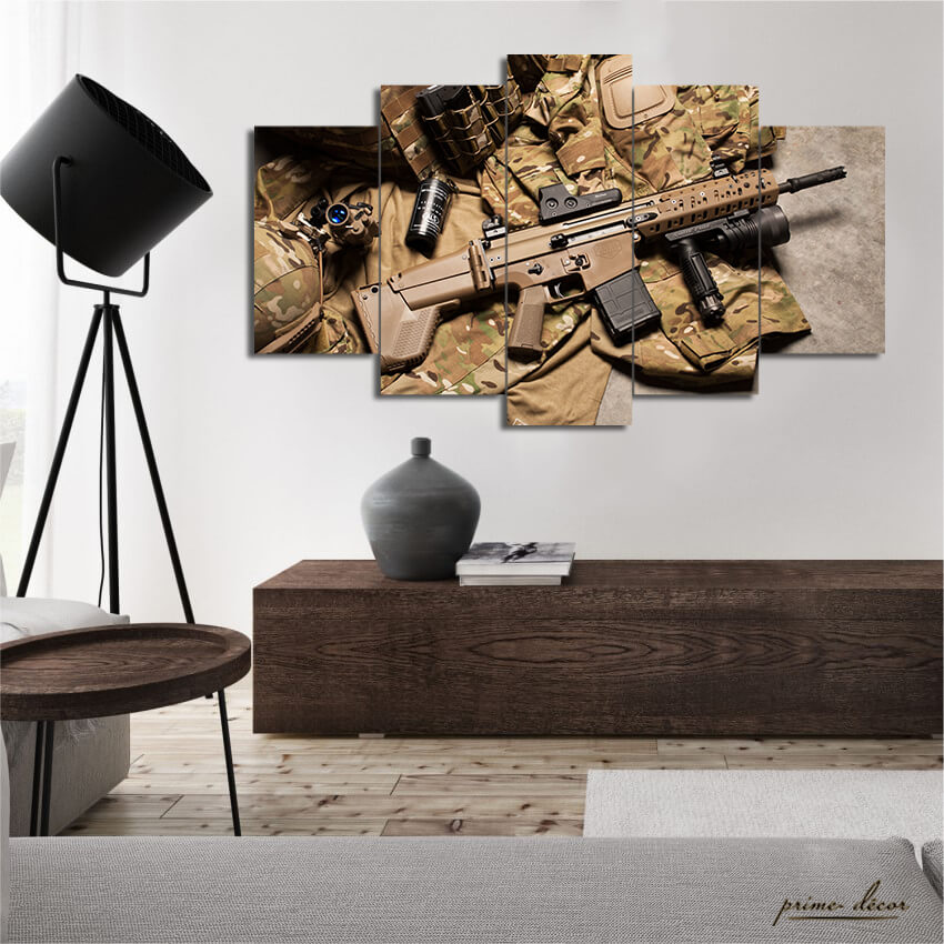 Military Assault Rifle (5 Panel) Guns Wall Art On Sale - Prime Décor