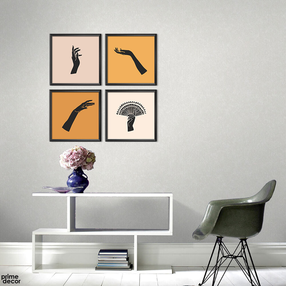 Minimalist Hand Shapes Pastel Color Design (4 Panel) Nordic Wall Art - Prime Décor